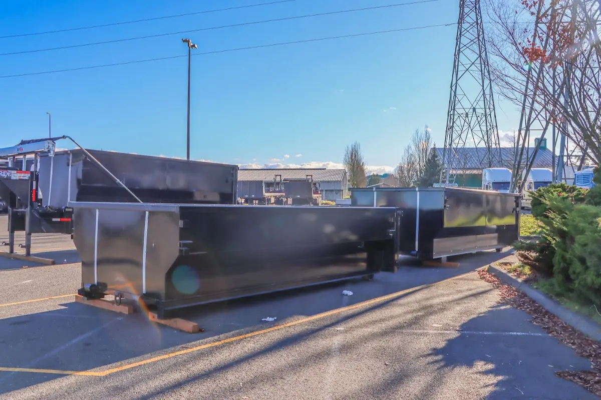 Roll-off dumpster ready for waste disposal at job site for Construction Dumpster Rental in Hobart